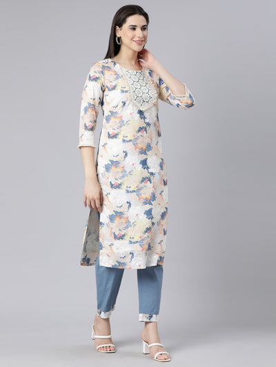 Neerus Multi Panelled Straight Printed Kurta And Trousers With Dupatta