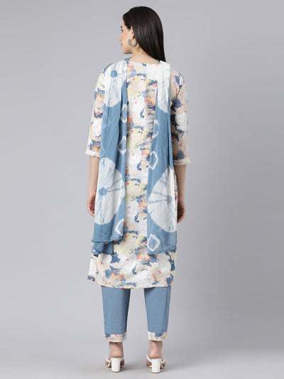 Neerus Multi Panelled Straight Printed Kurta And Trousers With Dupatta