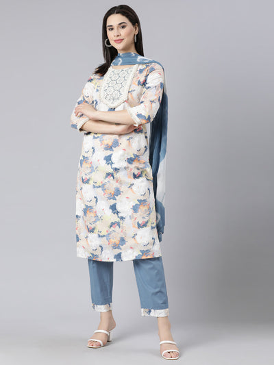 Neerus Multi Panelled Straight Printed Kurta And Trousers With Dupatta