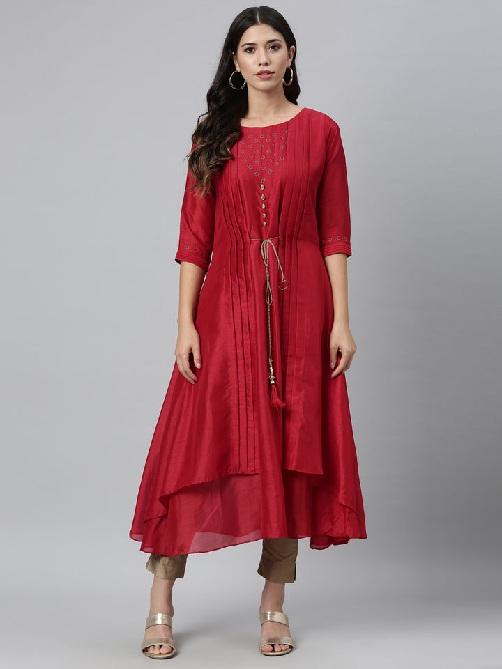 Neerus Women Maroon Anarkali Kurta