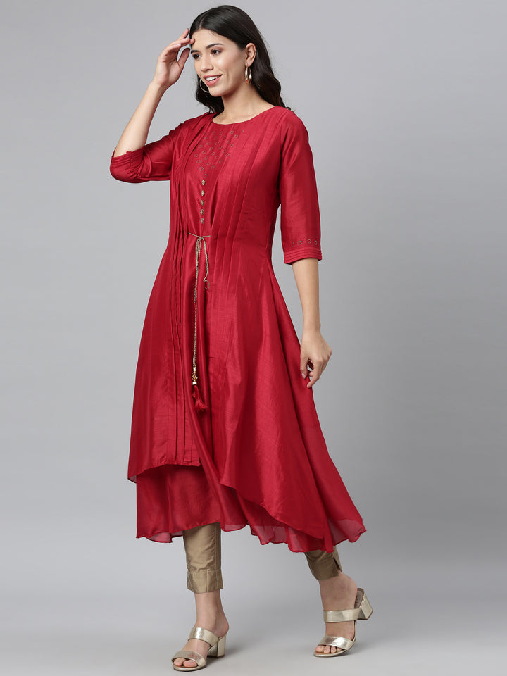 Neerus Women Maroon Anarkali Kurta