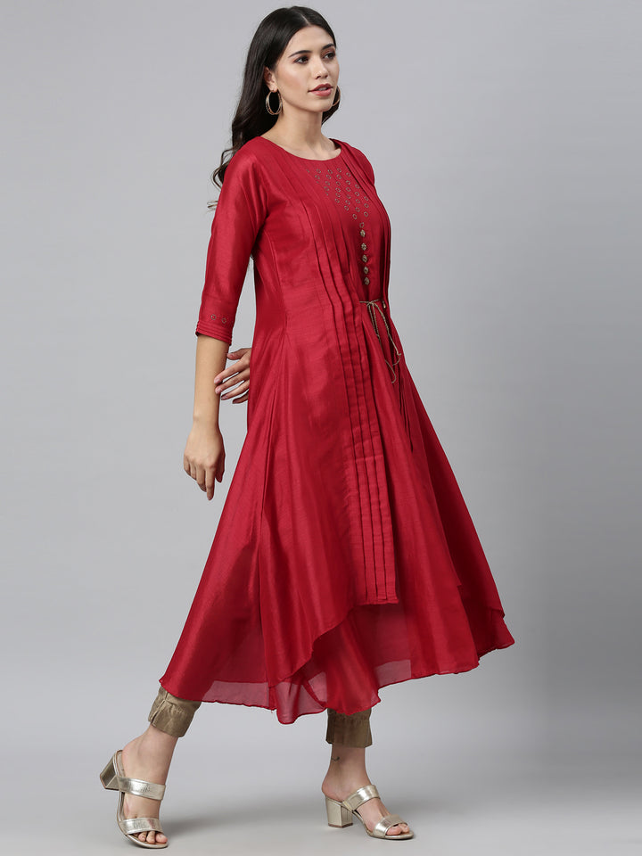 Neerus Women Maroon Anarkali Kurta