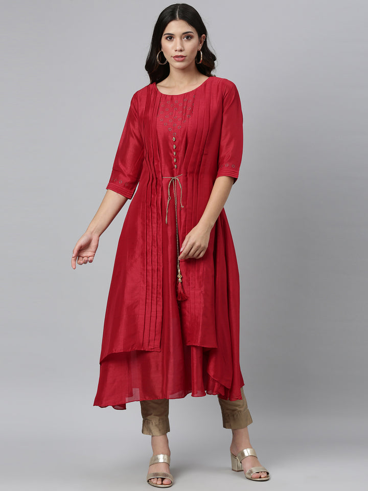 Neerus Women Maroon Anarkali Kurta