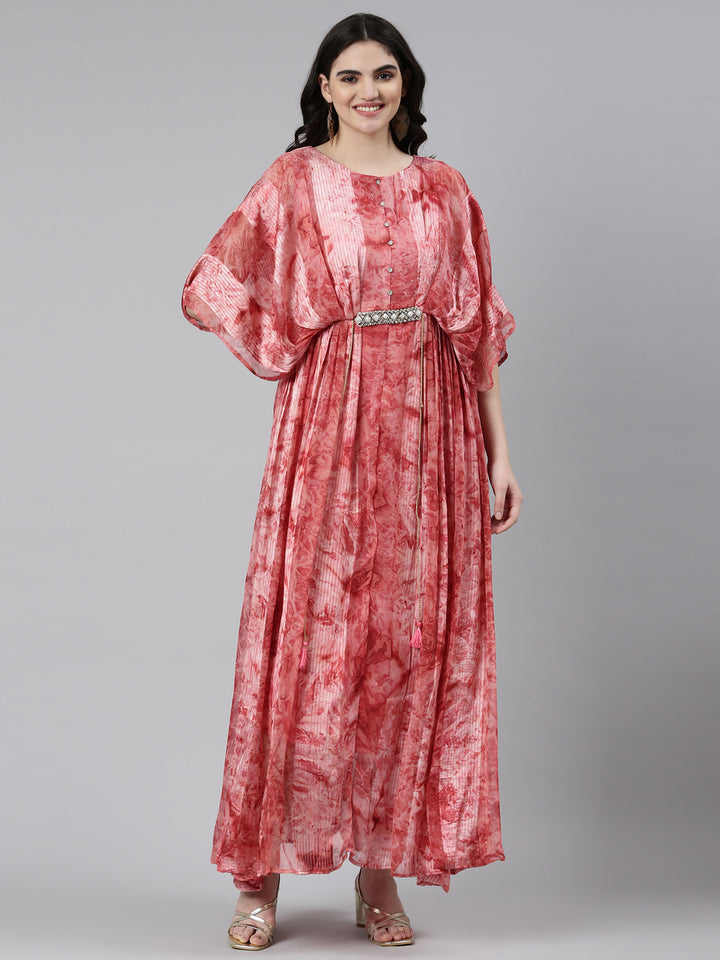 Neerus Orange solid straight casual dress - front view