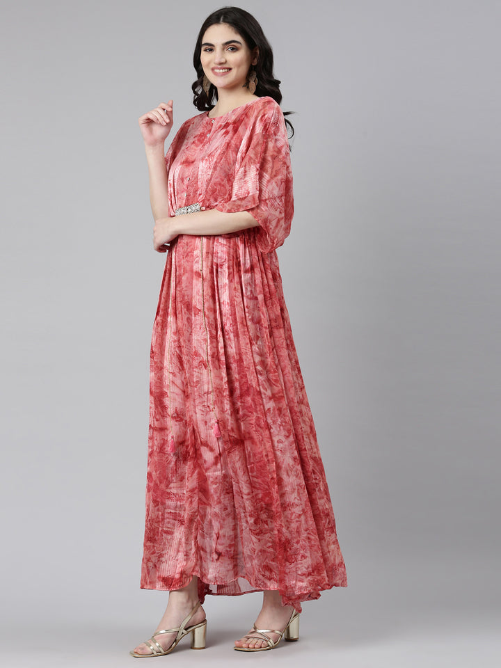 Neerus Orange solid straight casual dress - back view