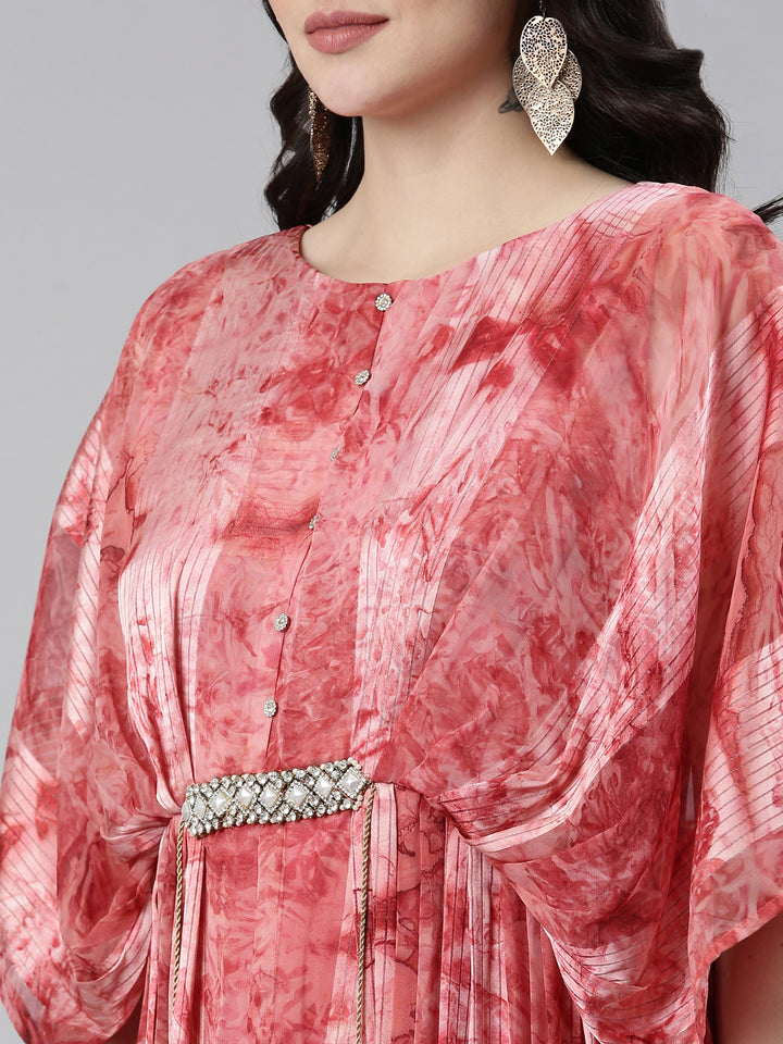 Neerus Orange solid straight casual dress - detail view 1
