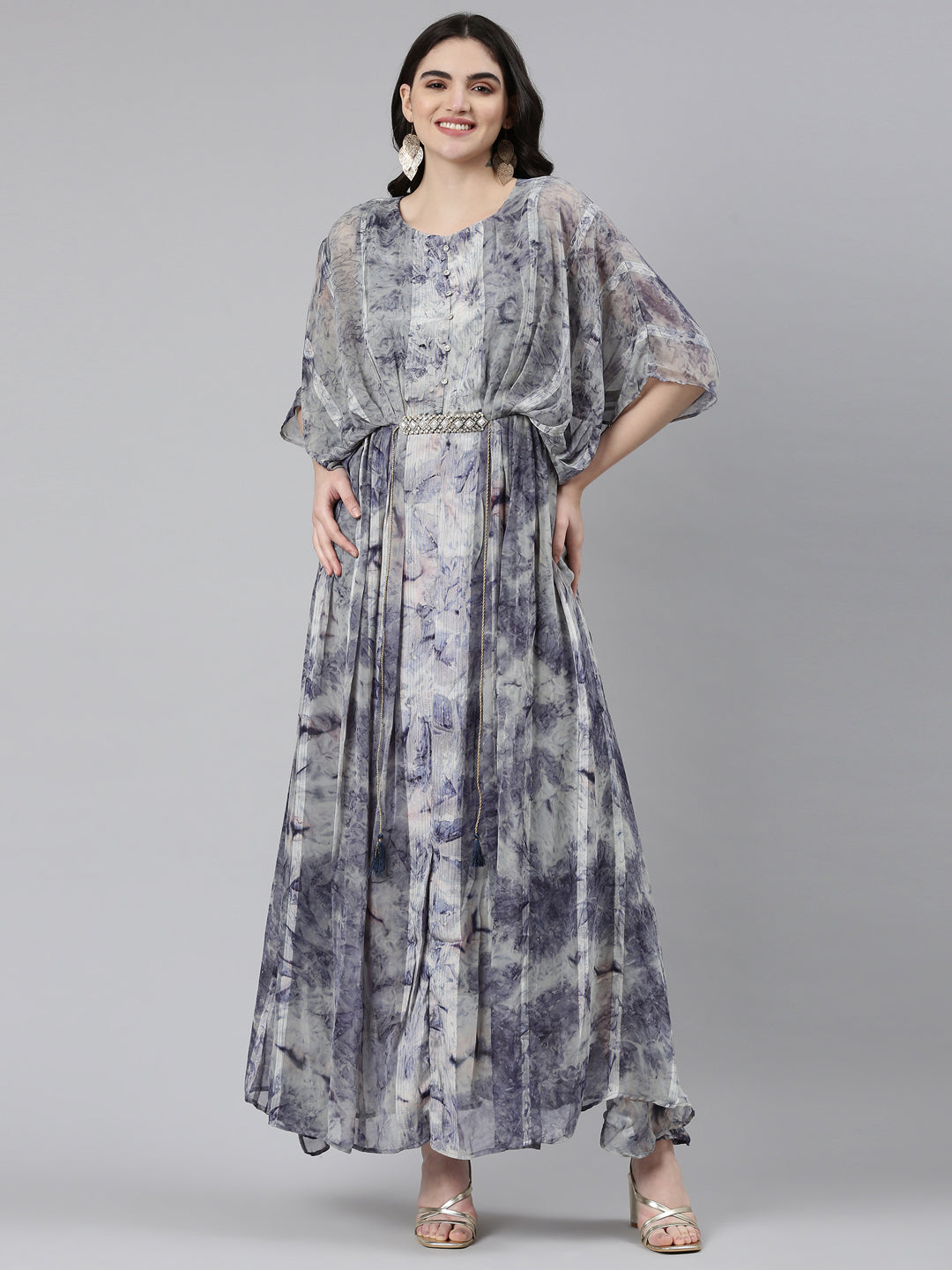 Neerus Blue Straight Casual Solid Gown