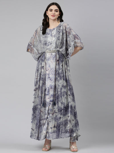 Neerus Blue Straight Casual Solid Gown