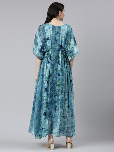 Neerus Sea Green Straight Casual Solid Gown