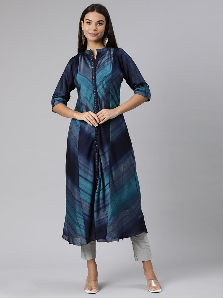 Neerus Blue Straight Casual Graphic Dresses