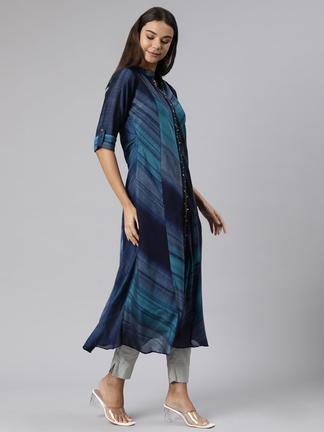 Neerus Blue Straight Casual Graphic Dresses