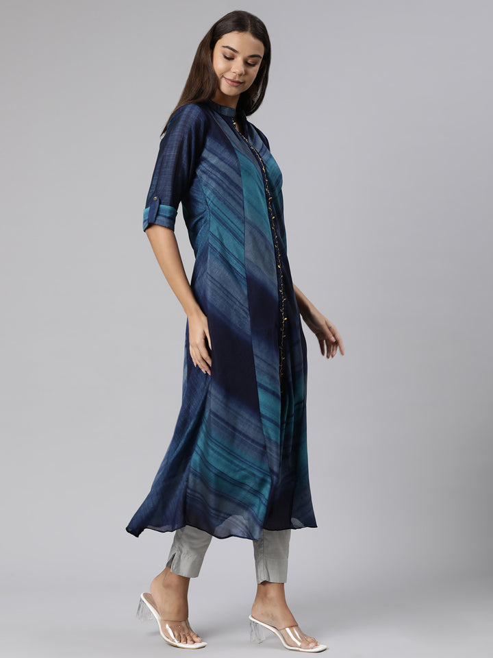 Neerus Blue Straight Casual Graphic Dresses
