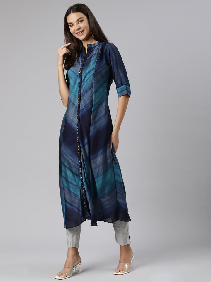 Neerus Blue Straight Casual Graphic Dresses