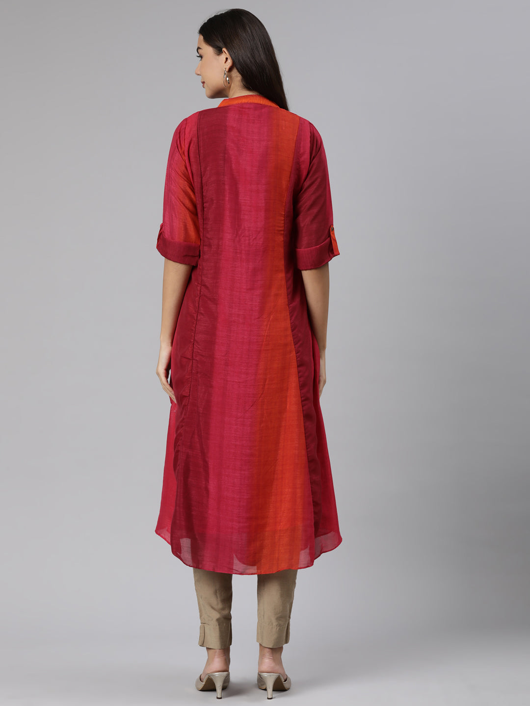 Neerus Pink rayon printed straight dress - side view