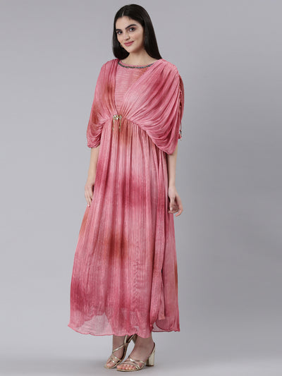 Neeru's Pink Straight Casual Printed Dress