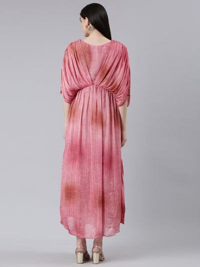Neeru's Pink Straight Casual Printed Dress