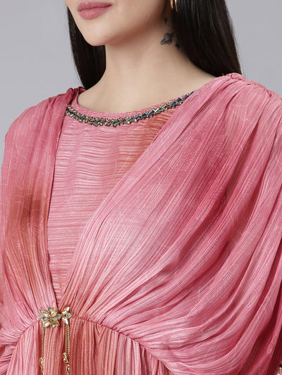Neeru's Pink Straight Casual Printed Dress