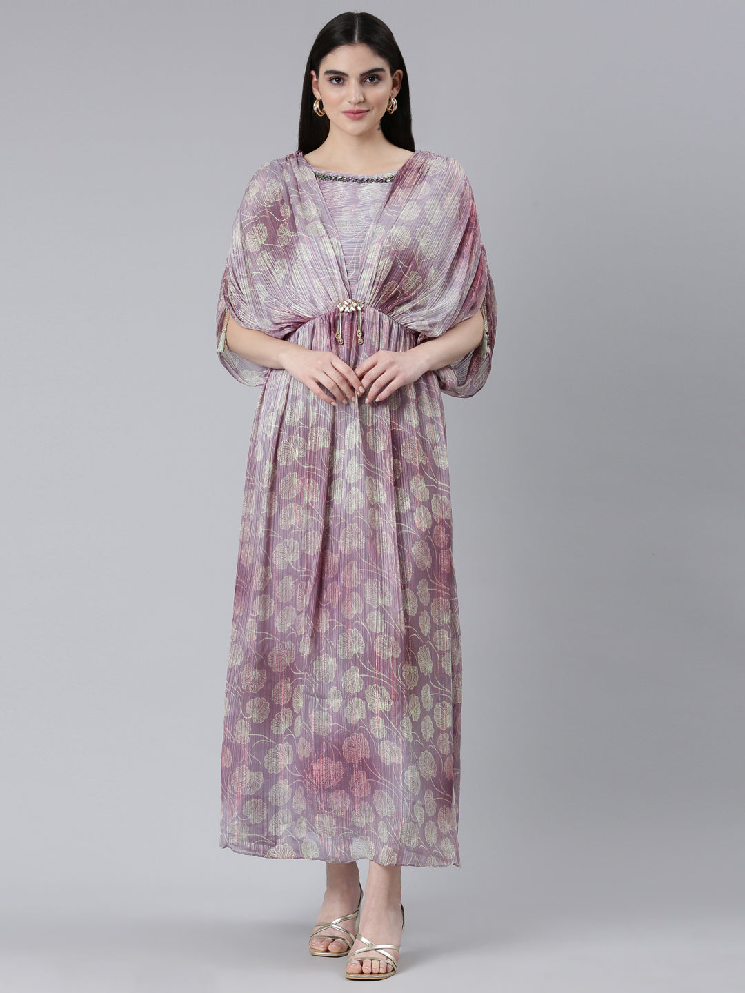 Neerus Green Straight Casual Printed Gown