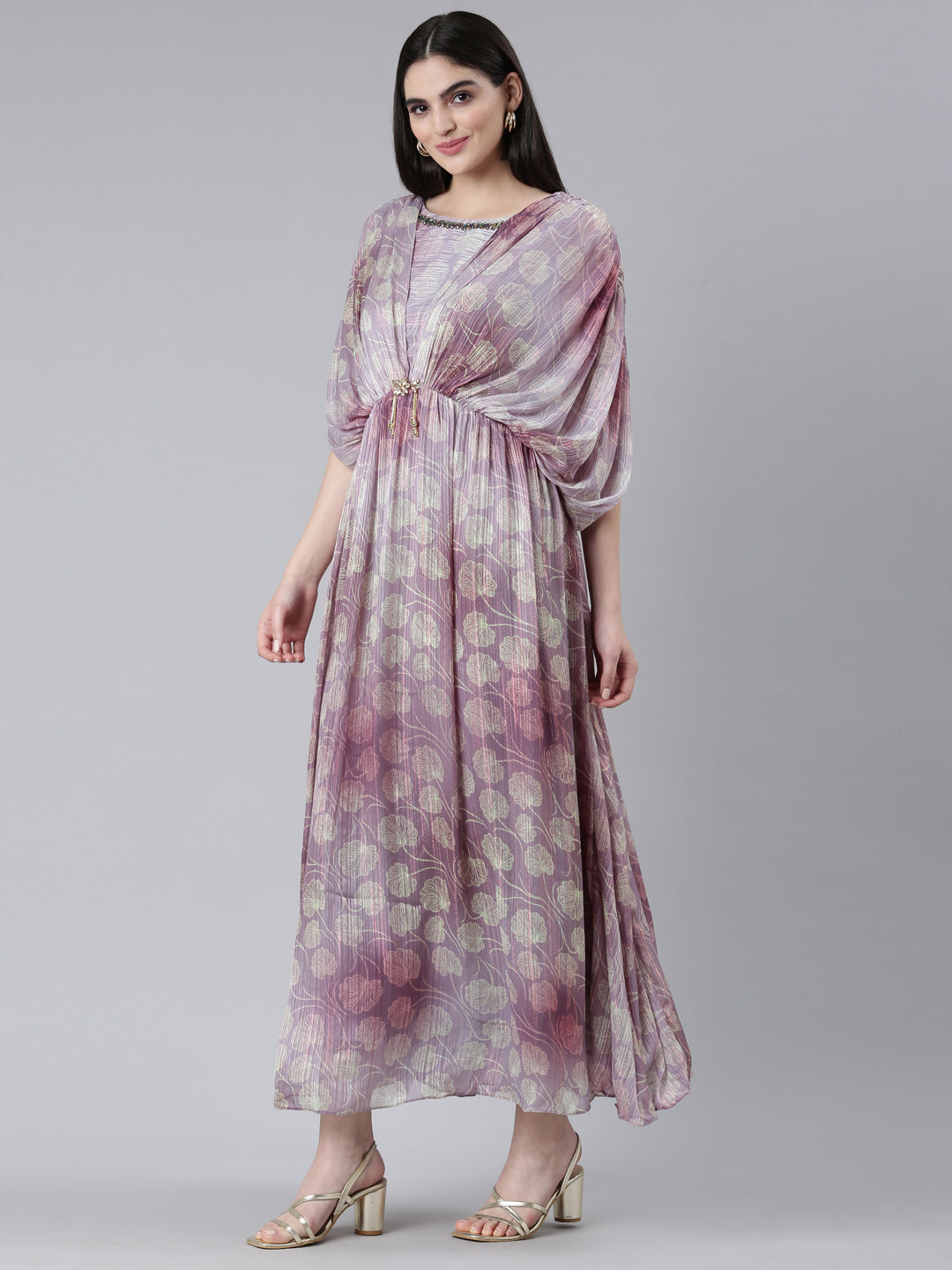 Neerus Green Straight Casual Printed Gown