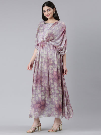 Neerus Green Straight Casual Printed Gown