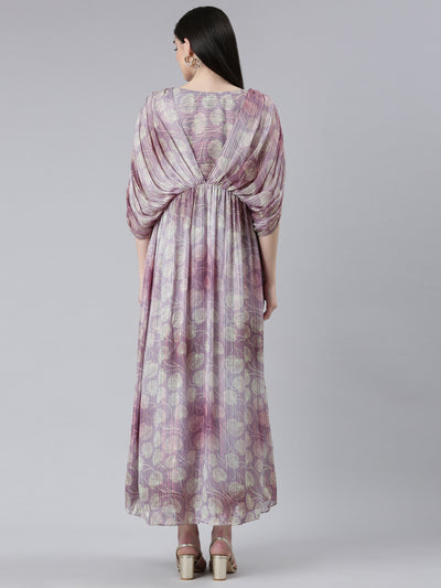 Neerus Green Straight Casual Printed Gown