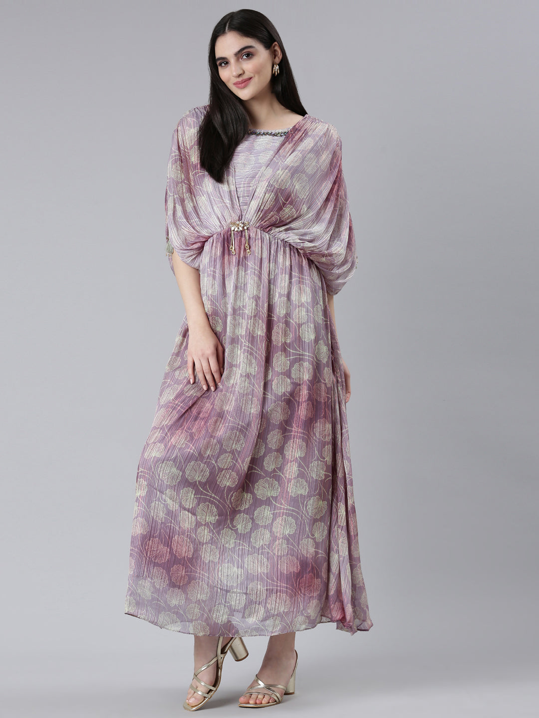 Neerus Green Straight Casual Printed Gown