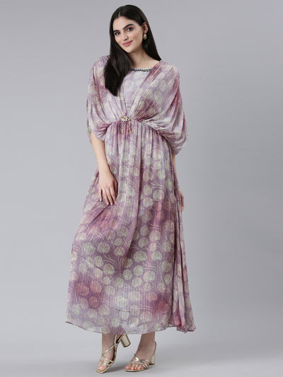 Neerus Green Straight Casual Printed Gown
