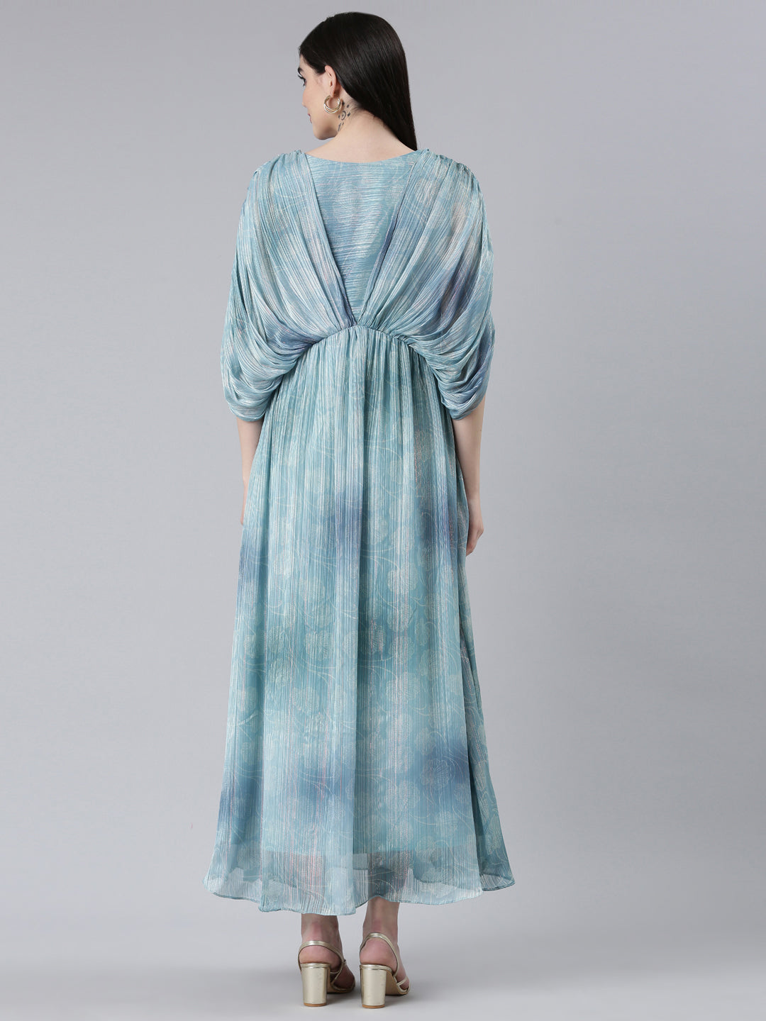 Neerus Blue Straight Casual Printed Gown