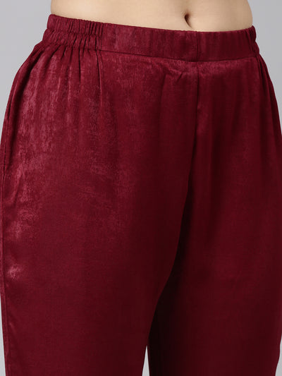 Neeru's Magenta Regular Straight Solid Kurta And Trousers