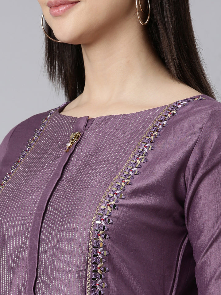 Neerus Purple solid straight suit set - detail view 1