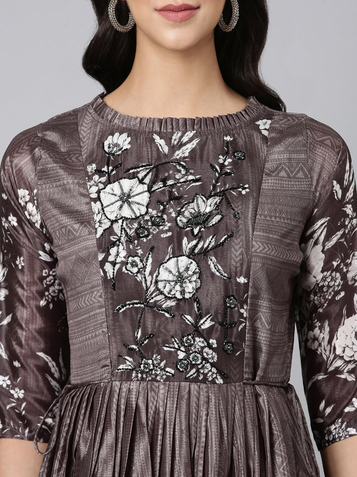 Neerus Graphit Casual Floral Maxi Dresses