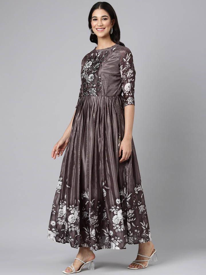 Neerus Graphit Casual Floral Maxi Dresses