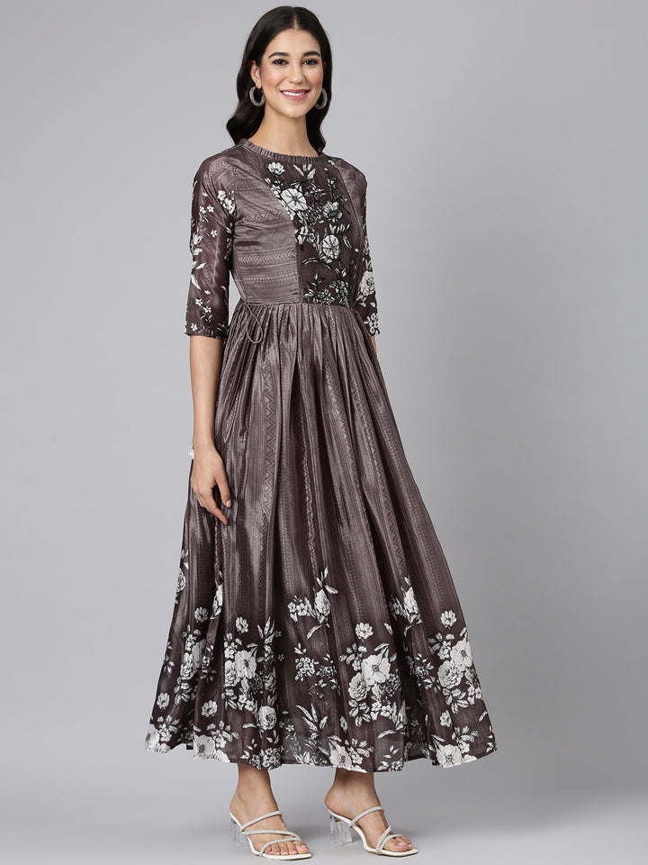 Neerus Graphit Casual Floral Maxi Dresses