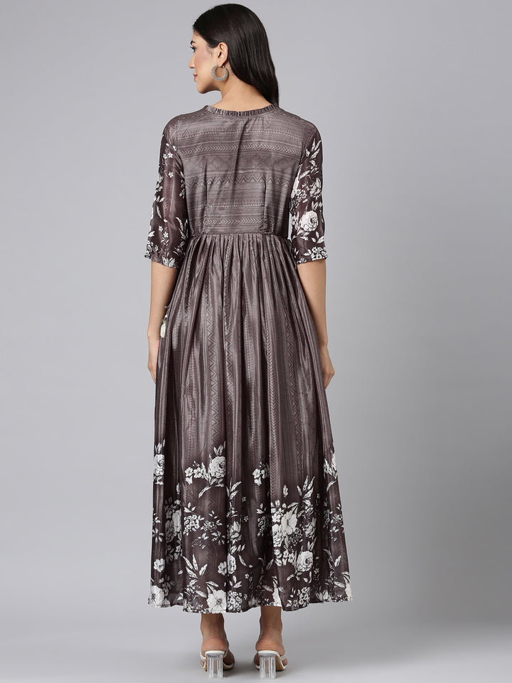 Neerus Graphit Casual Floral Maxi Dresses