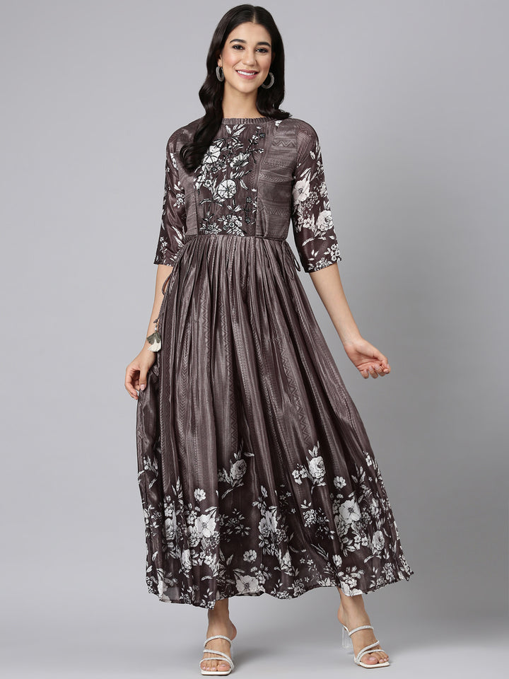 Neerus Graphit Casual Floral Maxi Dresses