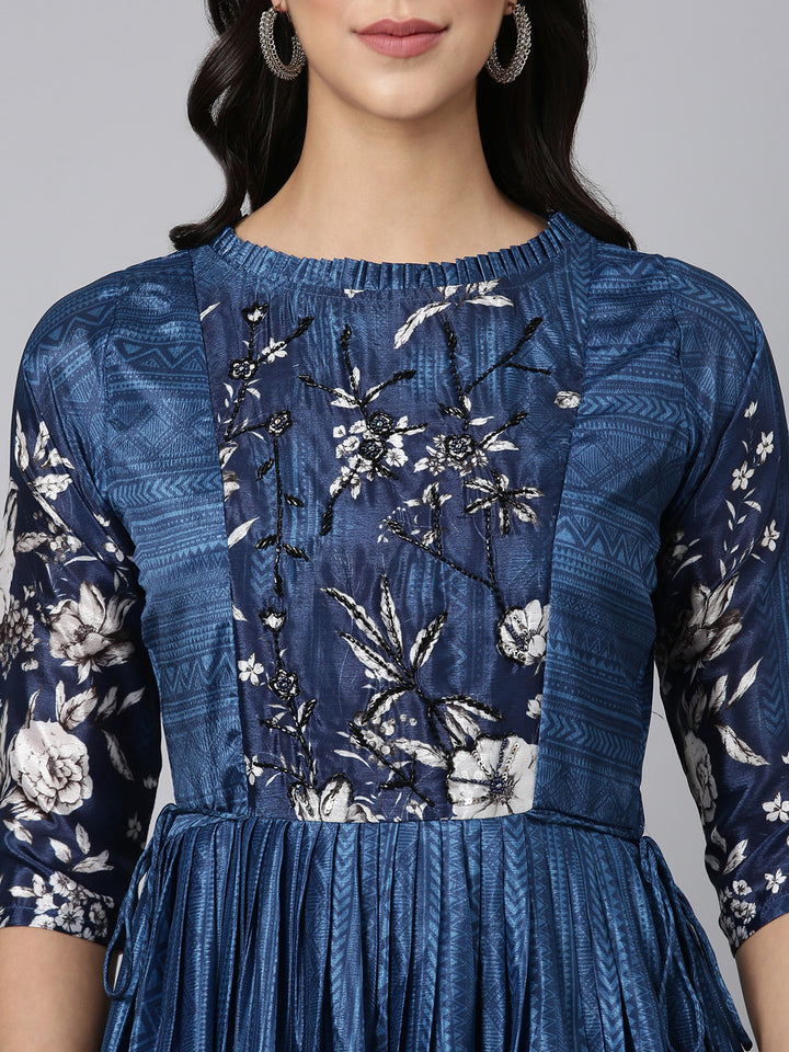 Neerus Peacock Casual Floral Maxi Dresses