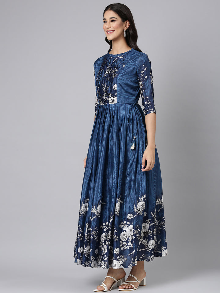 Neerus Peacock Casual Floral Maxi Dresses