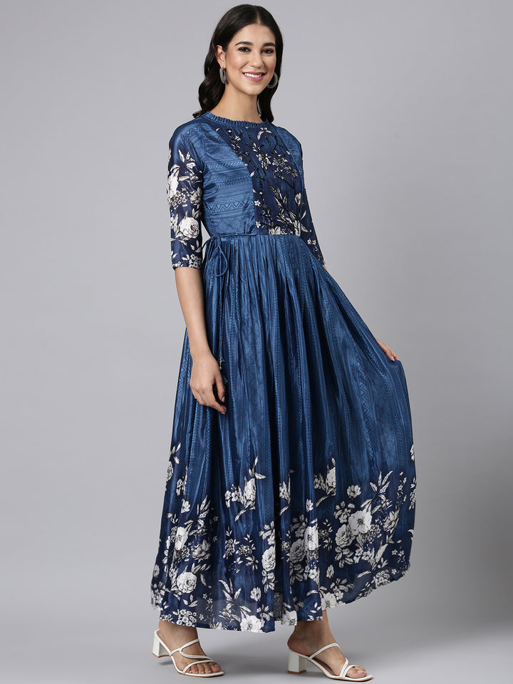 Neerus Peacock Casual Floral Maxi Dresses