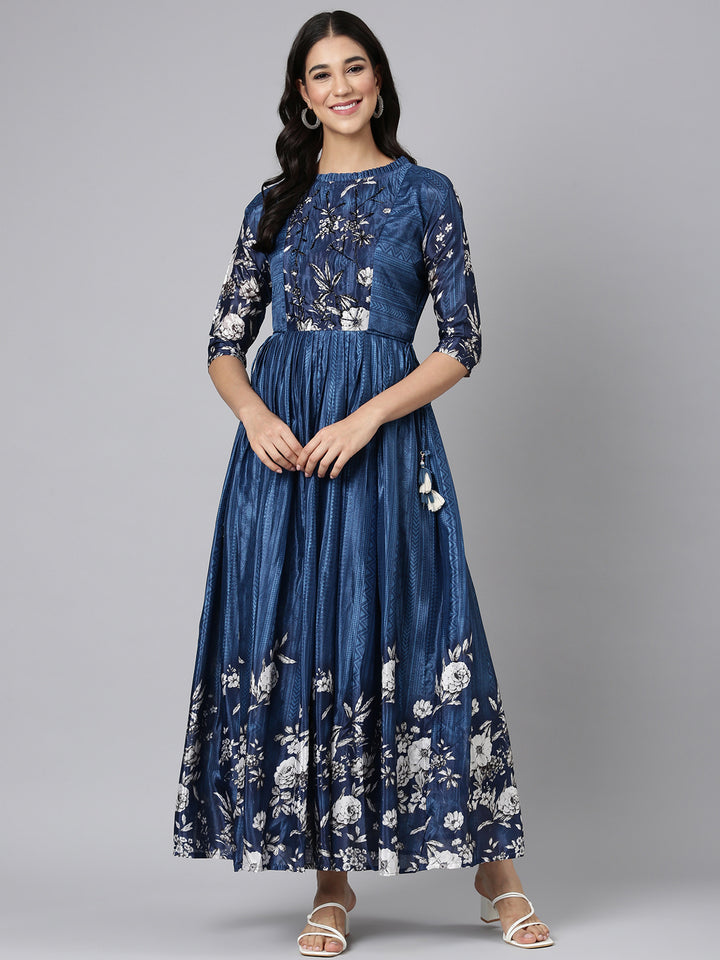 Neerus Peacock Casual Floral Maxi Dresses