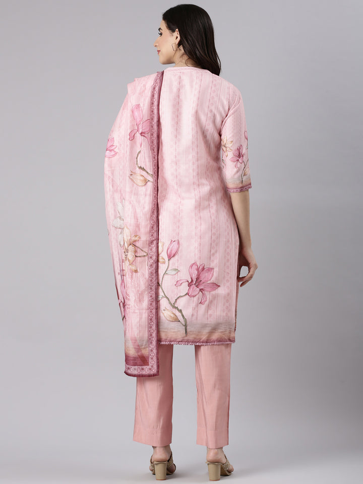 Peach Slub Cotton Hakoba Work Three Piece Set