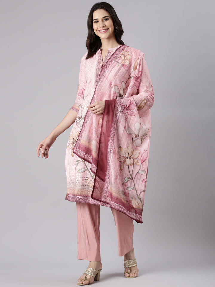 Peach Slub Cotton Hakoba Work Three Piece Set