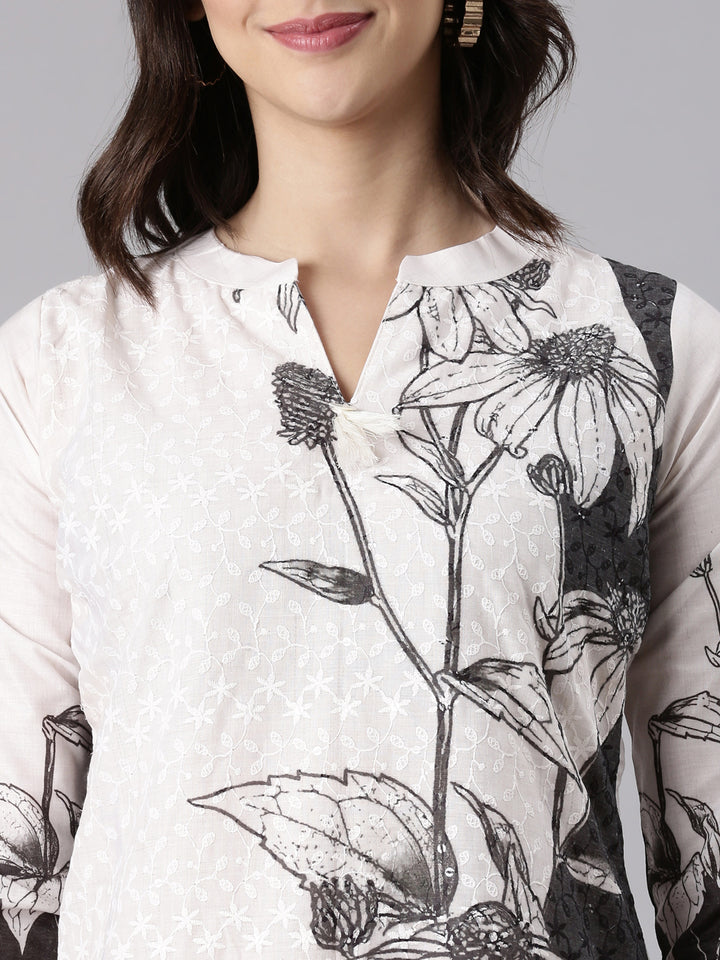 White Slub Silk Hacoba Work Three Piece Set