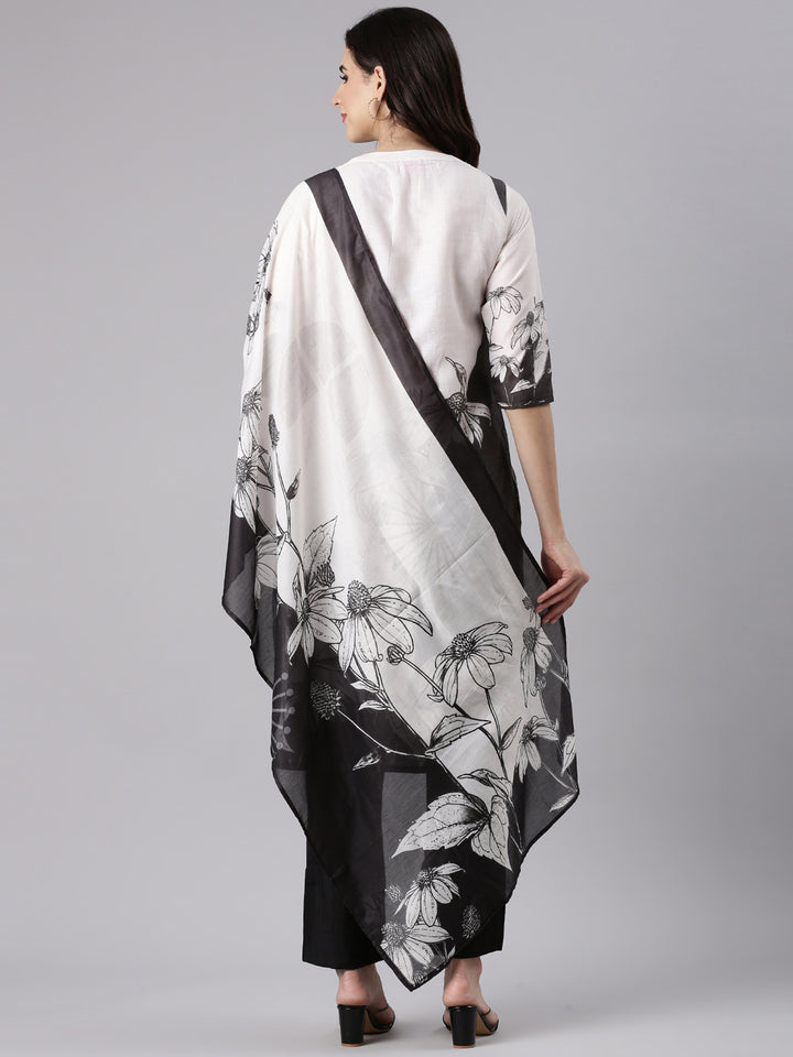 White Slub Silk Hacoba Work Three Piece Set