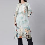 Neerus Sea Green Casual Geometric Straight Kurtas