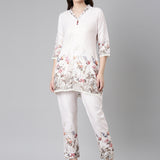 Neerus Cream Casual Solid Kurti with Trousers