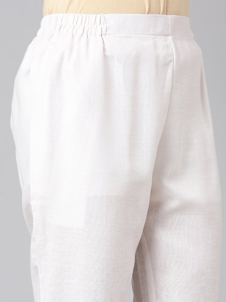 Neerus Cream Casual Solid Kurti with Trousers