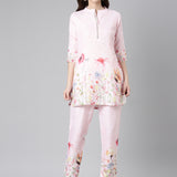 Neerus Pink Casual Solid Kurti with Trousers