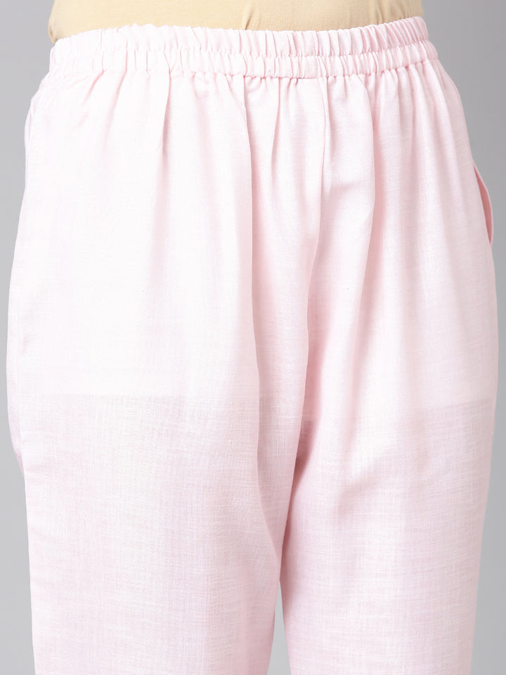 Neerus Pink Casual Solid Kurti with Trousers