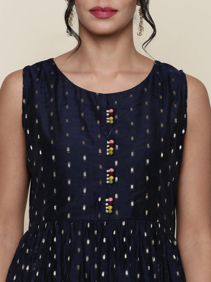 Black Silk Floral Printed Jacket and Gown set