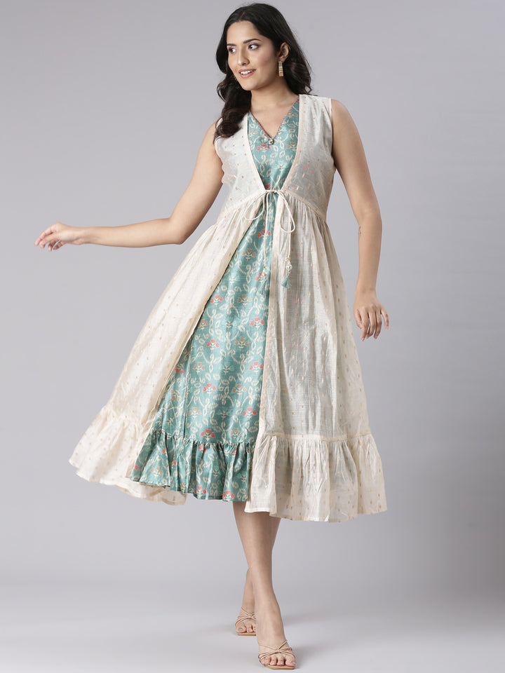 Neerus Beige Casual Floral Maxi Dresses